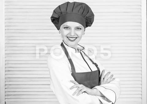 Housewife with cooking utensil. professional chef in kitchen. Cuisine. woman in Stock-Fotos