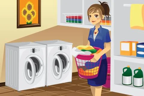 Housewife doing laundry Stock Illustration