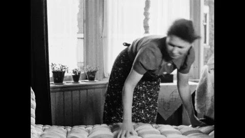 Housewife Fixing The Bed Stock Footage 91275778