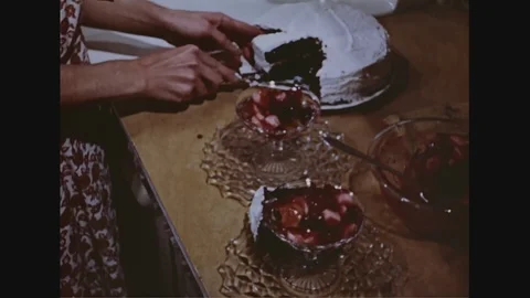 Housewife Serving Cake In The Kitchen Stock Footage 93660029