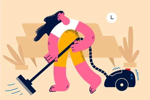 Housework and vacuum cleaning concept. Stock Illustration