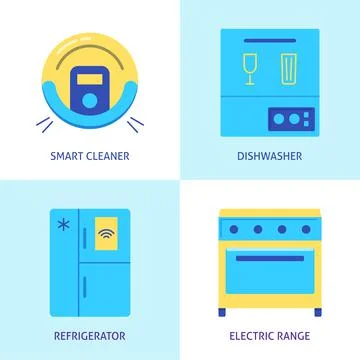 Housework automation icon set in flat style Stock Illustration