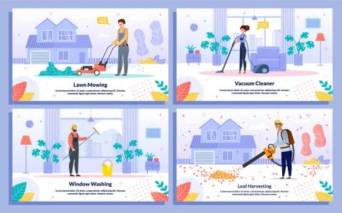 Housework, Cleaning Company Flat Vector Banner Set Stock Illustration