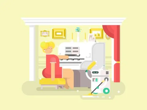 Housework robot assistant Stock Illustration
