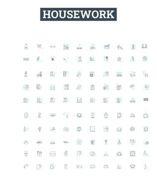 Housework vector line icons set. Cleaning, Dusting, Laundering, Vacuuming Stock Illustration