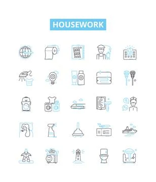 Housework vector line icons set. Cleaning, Dusting, Laundering, Vacuuming Stock Illustration