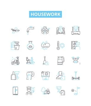 Housework vector line icons set. Cleaning, Dusting, Laundering, Vacuuming Illustrazione stock