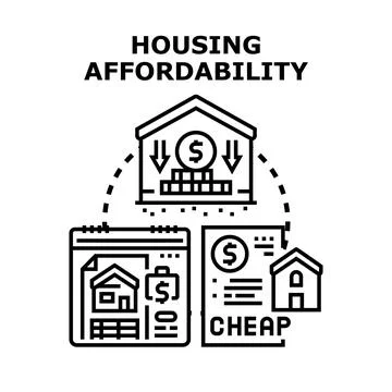 Housing affordability concept offering cheap home property price Stock Illustration
