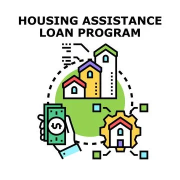 Housing assistance loan program securing property financing concept Stock Illustration