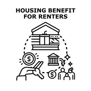 Housing benefit program helping renters with apartment expenses Stock Illustration