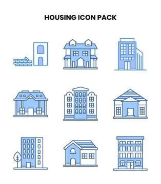 Housing Blue Bundle Icons Pack Ilustración de archivo