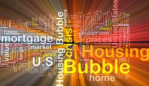 Housing bubble background wordcloud concept illustration glowing Stock Illustration