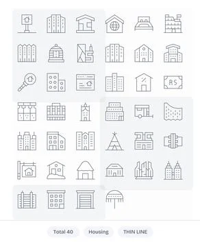 Housing Complete Vector Package with 40 Retina Ready Thin Line Display Perf.. Stock Illustration