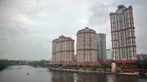 Housing Complex Alye Parusa on the Moscow River. Stock-Footage 66538747
