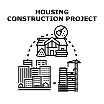 Housing construction project building new suburban homes Stock Illustration