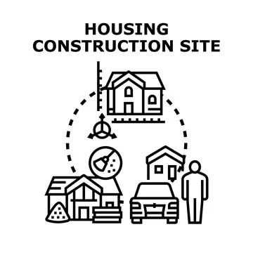 Housing construction site developing modern residential area Illustrazione stock
