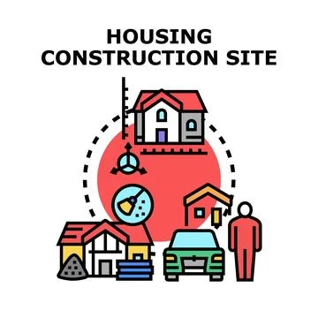 Housing construction site developing modern residential area Stock Illustration