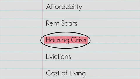 Housing crisis highlighted text with documentary style title animation Stock Footage 329091641