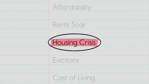 Housing crisis highlighted text with documentary style title animation Stock Footage 332348598