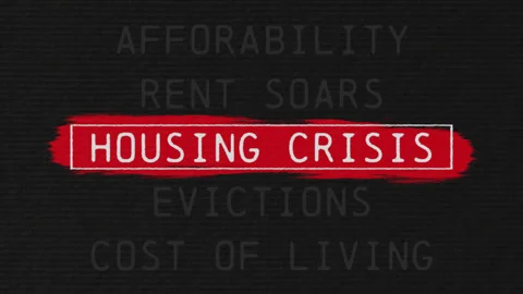 Housing crisis scrolling text sequence with documentary style title animation Video stock 329091652