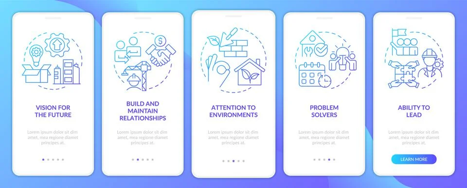 Housing developer characteristics blue gradient onboarding mobile app screen Stock Illustration