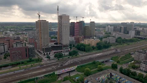 Housing development and rising skyline of Amsterdam Zuidoost 스톡 동영상 314673077