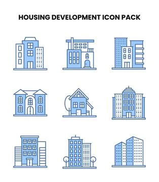 Housing Development Blue Graphics Icons Pack Ilustración de archivo