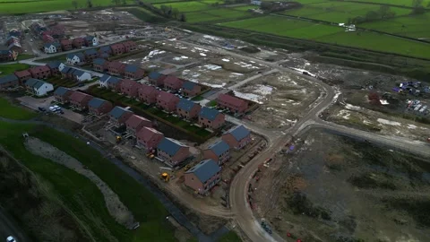 Housing development builds progress over time in Ripon with vibrant red-brick Video stock 328704212