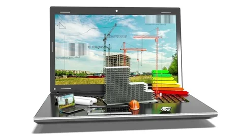 Housing development city planning concept - Architect's with city map on laptop Stock Footage 71974837