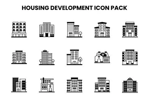Housing Development DuoTone Graphics Icons Pack Stock Illustration