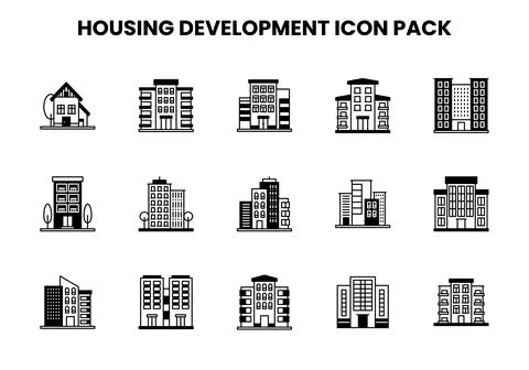Housing Development DuoTone Icons Pack Stock Illustration