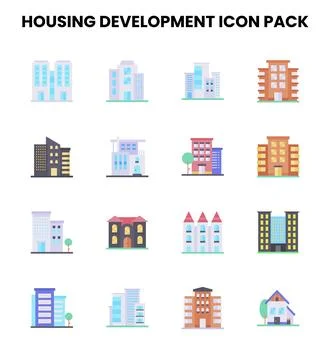 Housing Development Flat Bundle Icons Pack Illustrazione stock