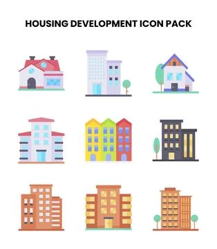 Housing Development Flat Design Icons Pack 库存插图
