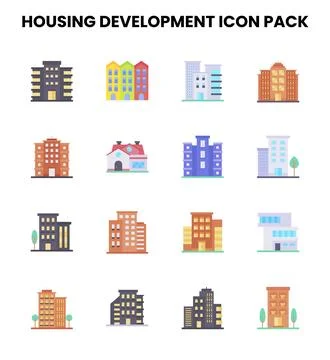 Housing Development Flat Design Icons Pack Stock Illustration