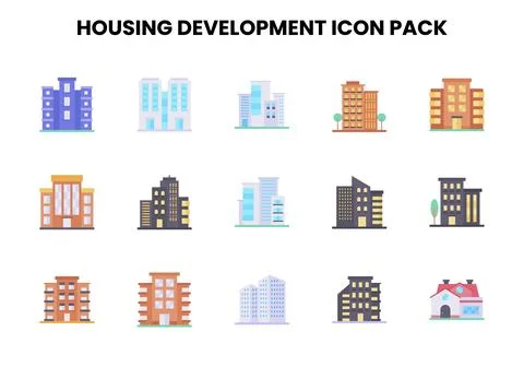 Housing Development Flat Graphics Icons Pack Stock Illustration