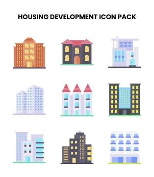 Housing Development Flat Vector Icons Pack Stock Illustration