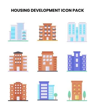 Housing Development Flat Vector Icons Pack Stock Illustration