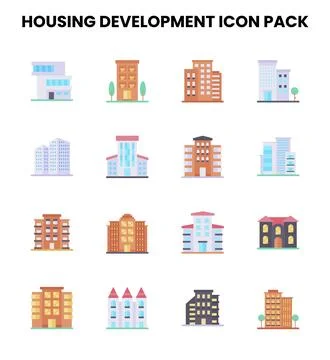 Housing Development Flat Vector Icons Pack Stock Illustration