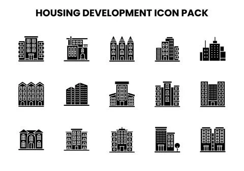 Housing Development Glyph Graphics Icons Pack Stock Illustration