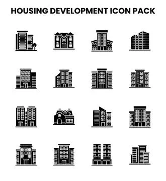 Housing Development Glyph Graphics Icons Pack Stock Illustration