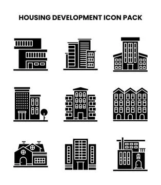 Housing Development Glyph Icons Pack Stock Illustration