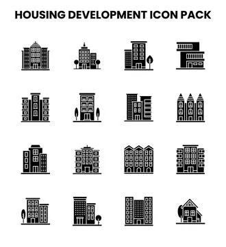 Housing Development Glyph UI Icons Pack 스톡 일러스트