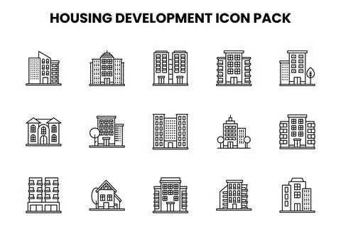 Housing Development Line Bundle Icons Pack Stock Illustration