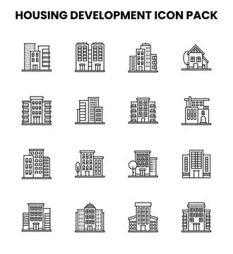 Housing Development Line Icons Pack Stock Illustration