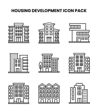 Housing Development Line Icons Pack Stock Illustration