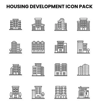 Housing Development Line Scalable Icons Pack Stock Illustration