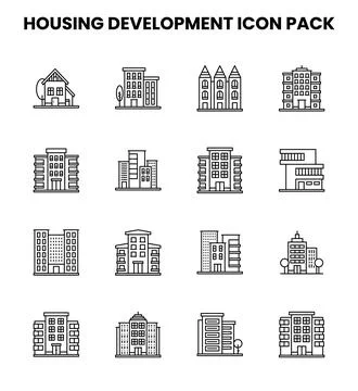 Housing Development Line Set Icons Pack Ilustración de archivo