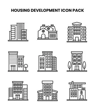 Housing Development Line UI Icons Pack Stock Illustration