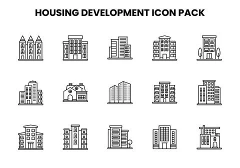 Housing Development Line Vector Icons Pack Stock Illustration