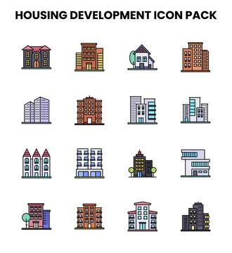 Housing Development Lineal Color Collection Icons Pack Ilustración de archivo
